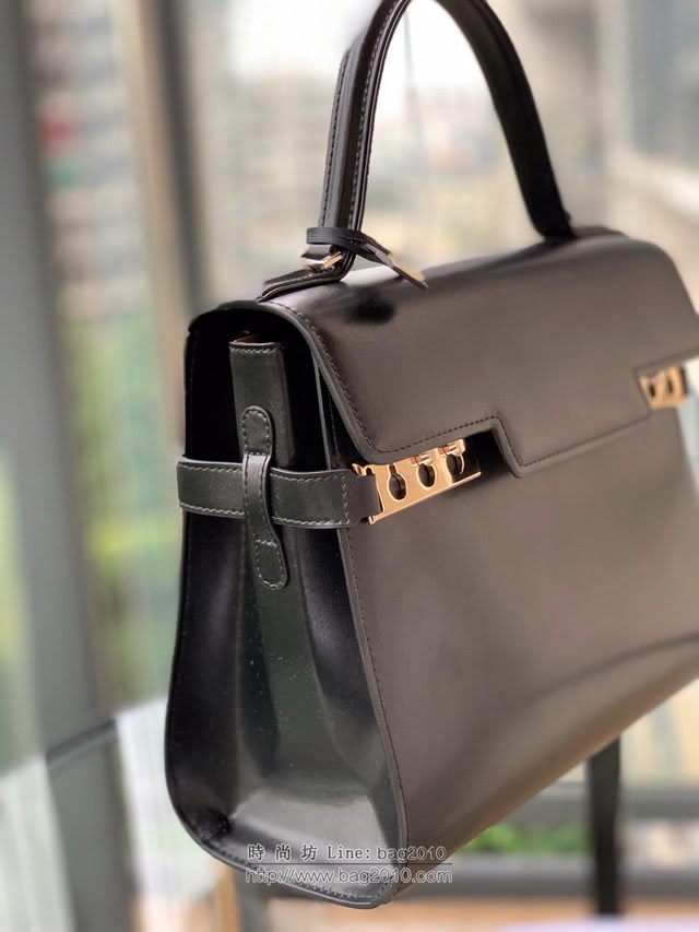 DELVAUX女包 比利時品牌 Tempete手袋 柔軟牛皮 德爾沃女手提包 中號手拎包 Delvaux單肩斜挎包 TP0028黑金扣  fcs1235